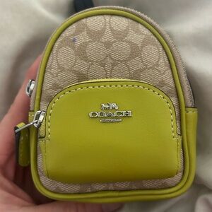 Coach Beige and Green lime Mini court Backpack Bag charm fob